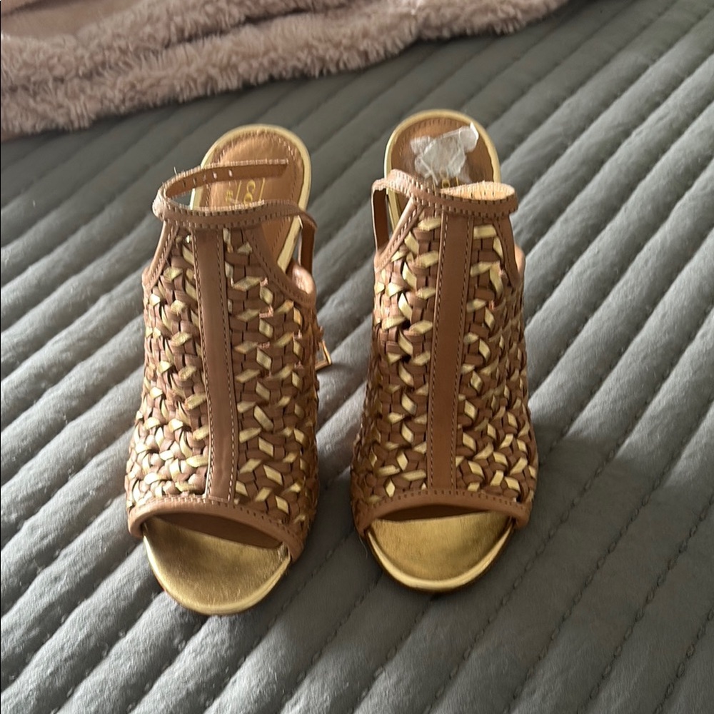 Coach Woven Tan and Gold Women's Sandals